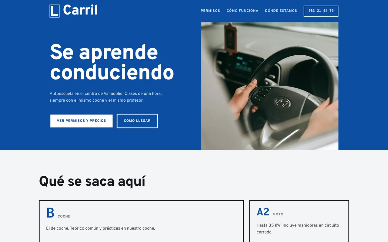 Página de inicio de la plantilla Carril