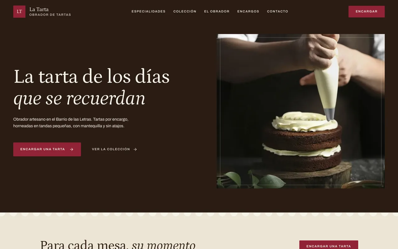 Página de inicio de la plantilla La Tarta
