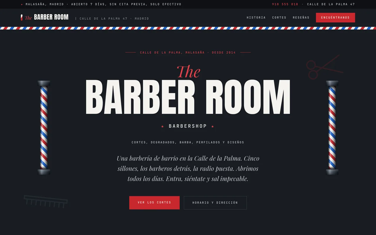 Página de inicio de la plantilla The Barber Room